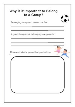 Preview of Belonging PDHPE Worksheet Printable Year 1/2 Free