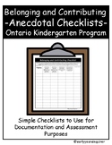 Belonging and Contributing Anecdotal Checklists (Ontario K