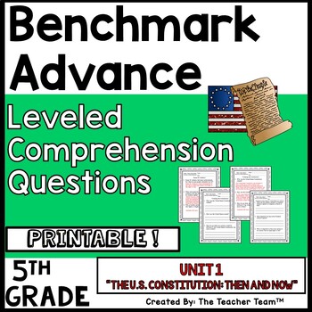 Preview of Benchmark Advance 5th Grade Unit 1 Leveled Comprehension Questions | Printable