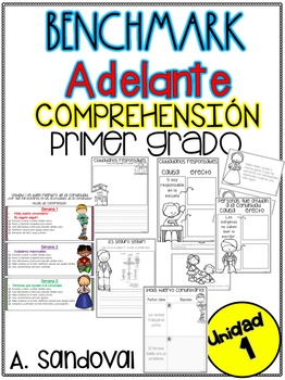 Preview of Benchmark Adelante FIRST Grade UNIT 1 Comprehension Sheets