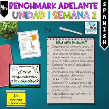 Preview of Benchmark Adelante Cuarto Grado Unidad 1 Semana 2 Comprension Similes Metaforas