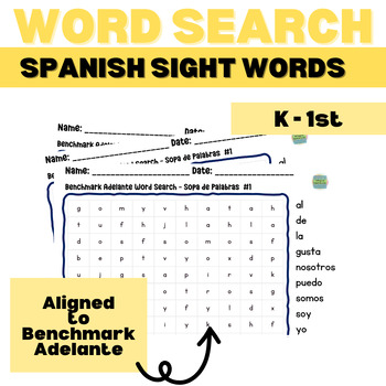 Preview of Spanish Sight Word - Benchmark Adelante Word Search Activity - Kindergarten