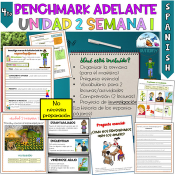 Preview of Benchmark Adelante cuarto grado semana 2.1 Vocabulario y comprension Spanish