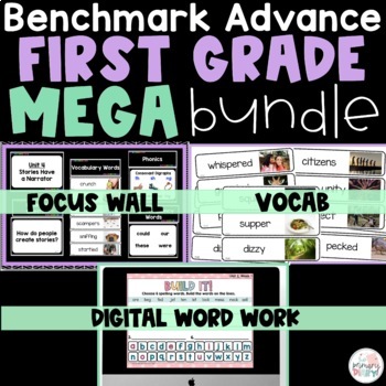 Preview of Benchmark Advance 1st Grade Bundle | Focus Wall Google Slides CA Ed.