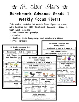 Preview of Benchmark Advance 1st Grade Weekly Focus Flyers