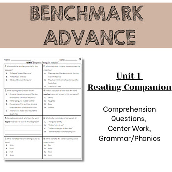Preview of Benchmark Advance 2nd Grade Unit 1 Comprehension Worksheets - Florida