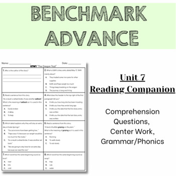 Preview of Benchmark Advance 2nd Grade Unit 7 Comprehension Worksheets - Florida