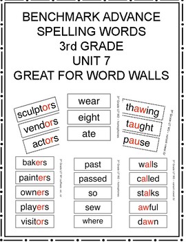 Benchmark Advance 3rd Grade Spelling Words Unit 7 By Lisa Bennett