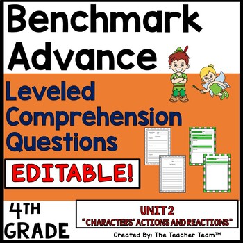 Preview of Benchmark Advance 4th Grade EDITABLE Leveled Comprehension Questions Unit 2