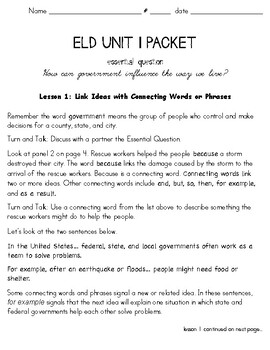 Preview of Benchmark Advance 4th Grade Unit 1 Lesson 1 ELD Companion