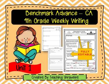 Preview of Benchmark Advance 4th Grade Unit 1 EDITABLE Weekly Writing