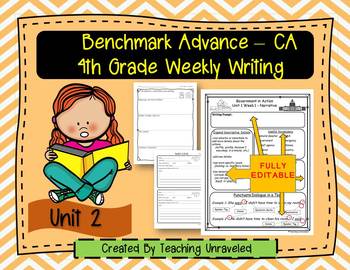 Preview of Benchmark Advance 4th Grade Unit 2 EDITABLE Weekly Writing