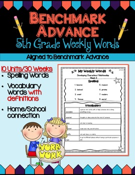 Preview of Benchmark Advance Fifth Grade Weekly Word Lists with Vocab Definitions