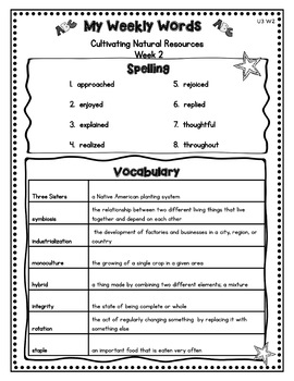 Benchmark Advance Fifth Grade Weekly Word Lists with Vocab Definitions