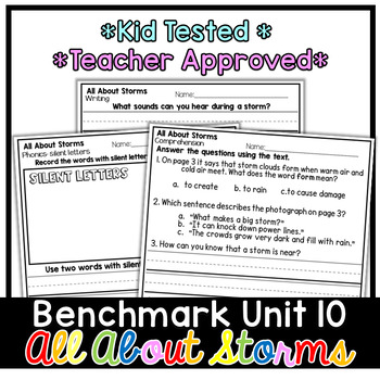 Preview of Benchmark Advance First Grade Decodable Reader  | All About Storms | Unit 10