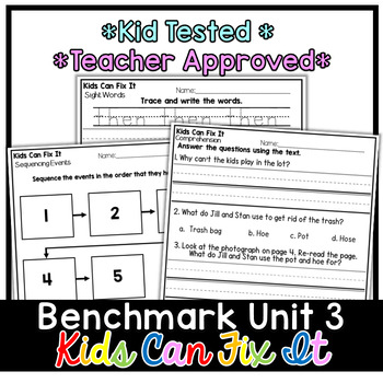 Preview of Benchmark Advance First Grade Decodable Reader | Kids Can Fix It | Unit 3