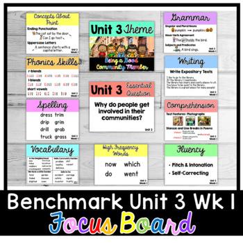 Preview of Benchmark Advance First Grade Focus Board | Unit 3 Week 1