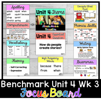 Preview of Benchmark Advance First Grade Focus Board | Unit 4 Week 3