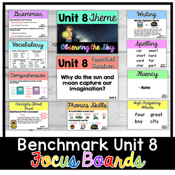 Preview of Benchmark Advance First Grade Focus Boards| Unit 8: Weeks 1, 2, & 3