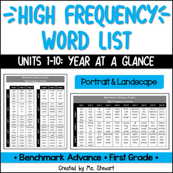 Preview of Benchmark Advance - First Grade - High Frequency Word List