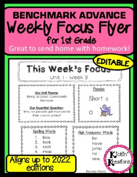 Preview of Benchmark Advance First Grade Weekly Focus Flyer CA, National, 2021/22, Florida