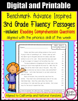 Preview of Benchmark Advance Fluency Passages Comprehension 3rd Grade CA, National, Florida