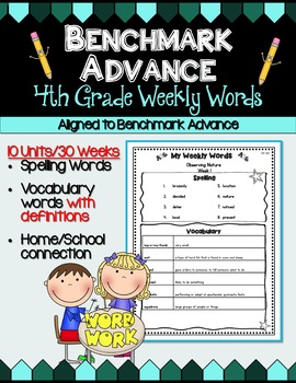 Preview of Benchmark Advance Fourth Grade Weekly Word Lists with Vocab Definitions
