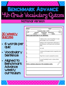 Benchmark Advance Fourth Grade Weekly Vocabulary Quizzes (National)