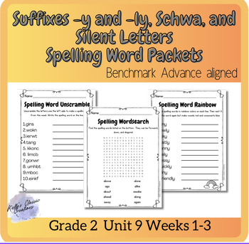 Preview of Benchmark Advance Grade 2 Unit 9 Spelling Word Activities!