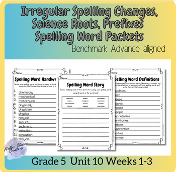 Preview of Benchmark Advance Grade 5 Unit 10 Spelling Word Activities!