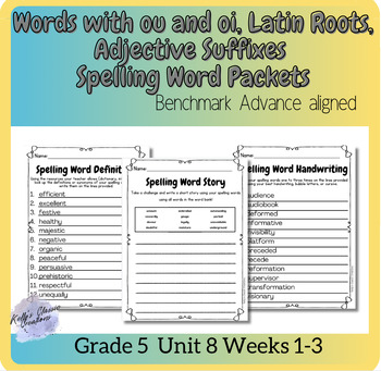 Preview of Benchmark Advance Grade 5 Unit 8 Spelling Word Activities!