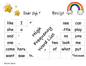 Preview of Benchmark Advance Kindergarten Sight Words List