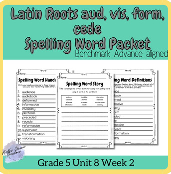 Preview of Benchmark Advance Latin Roots a Spelling Word Practice Fifth Grade Unit 8 Week 2