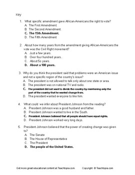 Benchmark Advance Reading Comprehension Quiz 5th Grade. The Voting ...