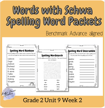 Preview of Benchmark Advance Schwa Spelling Word Practice Second Grade Unit 9 Week 2
