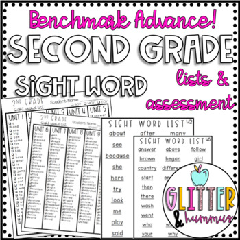 Preview of Benchmark Advance 2nd Grade Sight Word LISTS & ASSESSMENT