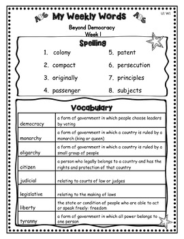 benchmark advance sixth 6th grade weekly word lists with vocab