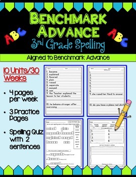 Preview of Benchmark Advance Third Grade Spelling Activities (with 2021 & Florida)