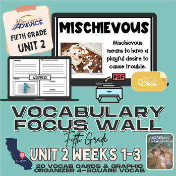 Preview of Benchmark Advance Unit 2 (5th Grade) Vocabulary Cards