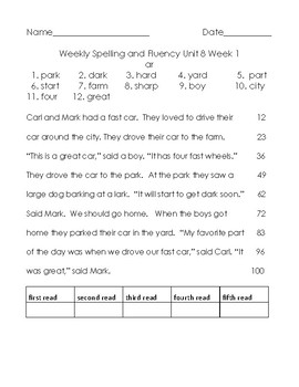 Benchmark Advance Unit 8 Spelling and Reading Fluency by Theresa Espinoza