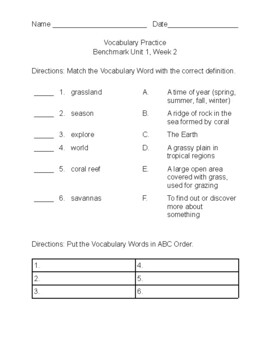 Preview of Benchmark Advance c2021-Second Grade-Unit 1, Week 2 Vocabulary and Comprehension