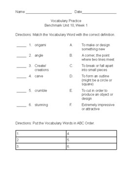 Preview of Benchmark Advance c2021-Second Grade Unit 10, Week 1 Vocabulary & Comprehension