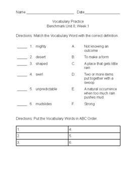 Preview of Benchmark Advance c2021-Second Grade Unit 8, Week 1 Vocabulary and Comprehension