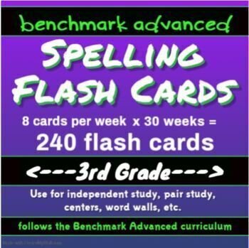 Preview of Benchmark Advanced Curriculum Grade 3 Spelling Flash Cards 240 printable cards!