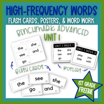 Preview of Benchmark Advanced First Grade High Frequency Words and Word Work Unit 1
