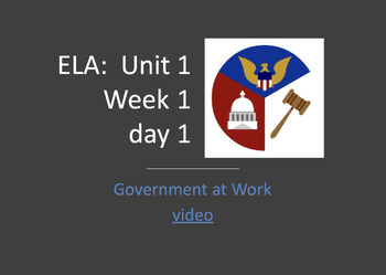 Preview of Benchmark Advanced: 2nd Unit 1 Week 1 Government at Work Slides