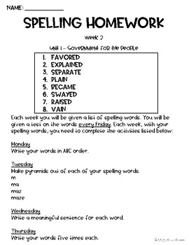 spelling homework ideas 3rd grade