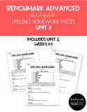 Benchmark Advanced - Unit 2 Homework Spelling Pages (Third Grade)