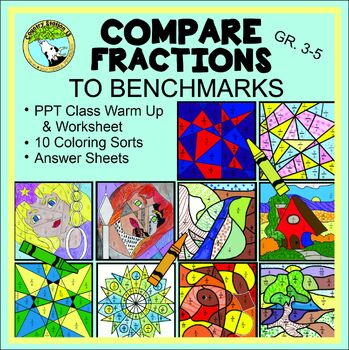 Preview of Benchmark Fractions| Color |Compare Fractions to Benchmarks 1/2 & 1