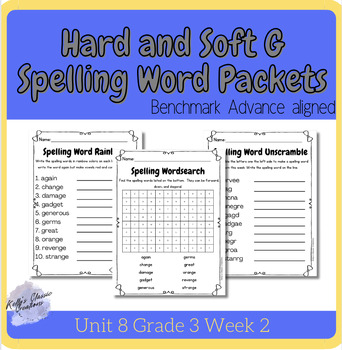 Preview of Benchmark Hard and Soft G Spelling Word Practice Third Grade Unit 8 Week 2